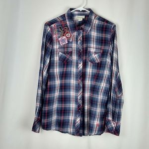 Ariat Plaid Embroidered Button Down Shirt Large